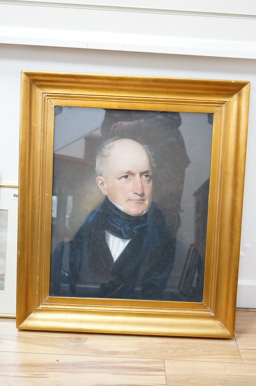 Mid 19th century, pastel, Head and shoulders portrait of a gentleman, unsigned, 57 x 47cm, gilt framed. Condition - fair